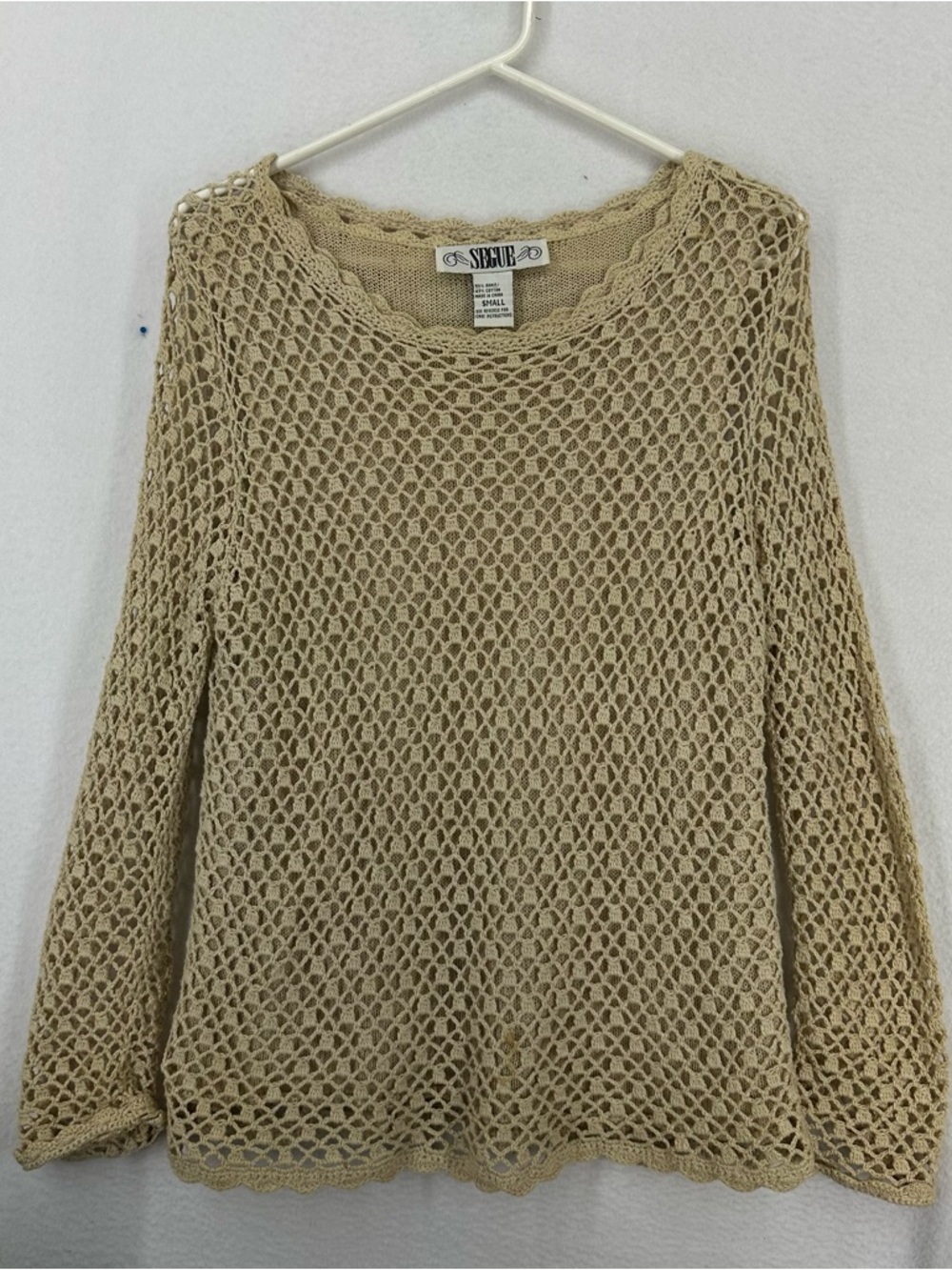 Segue Crochet Long Sleeve Blouse Vintage Small Tan